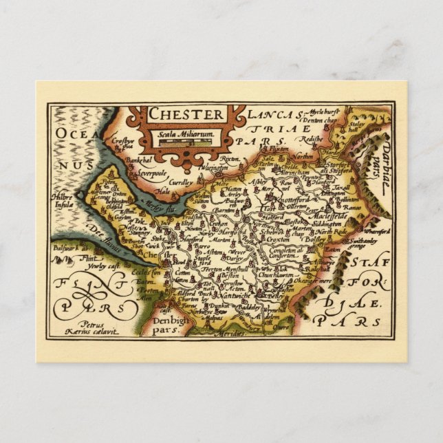 Cheshire (Chester) County England Antiquarian Map Postcard (Front)