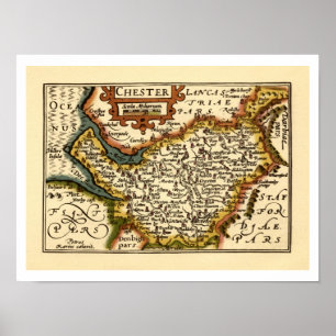 Cheshire (Chester) County England Antiquarian Map Poster