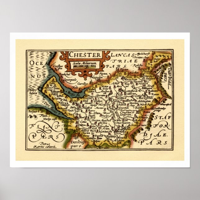 Cheshire (Chester) County England Antiquarian Map Poster (Front)