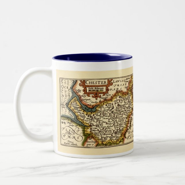 Cheshire (Chester) County England Antiquarian Map Two-Tone Coffee Mug (Left)