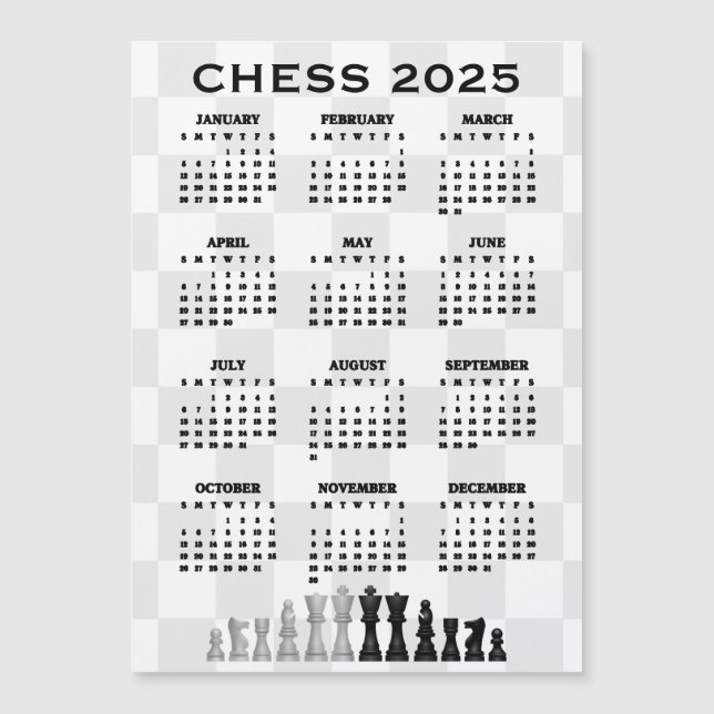 Chess 2025 Calendar Magnetic Card (Front)