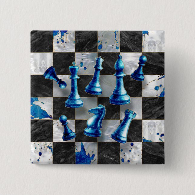 Chess Abstract Art - Blue Marble 15 Cm Square Badge (Front)