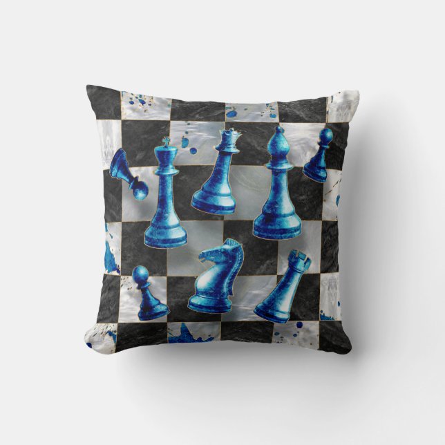 Chess Abstract Art - Blue Marble Cushion (Front)