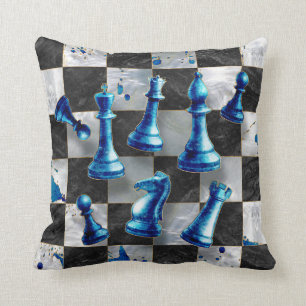 Chess Abstract Art - Blue Marble Cushion
