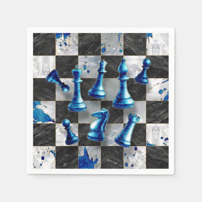 Chess Abstract Art - Blue Marble Napkin (Front)