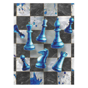 Chess Abstract Art - Blue Marble Tablecloth