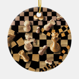 Chess Abstract Art - wooden textures Ceramic Tree Decoration