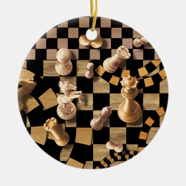Chess Abstract Art - wooden textures Ceramic Tree Decoration (Front)