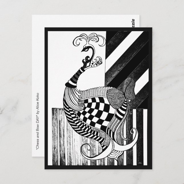 Chess and Bow DAY peacock ink illustration Postcard (Front/Back)
