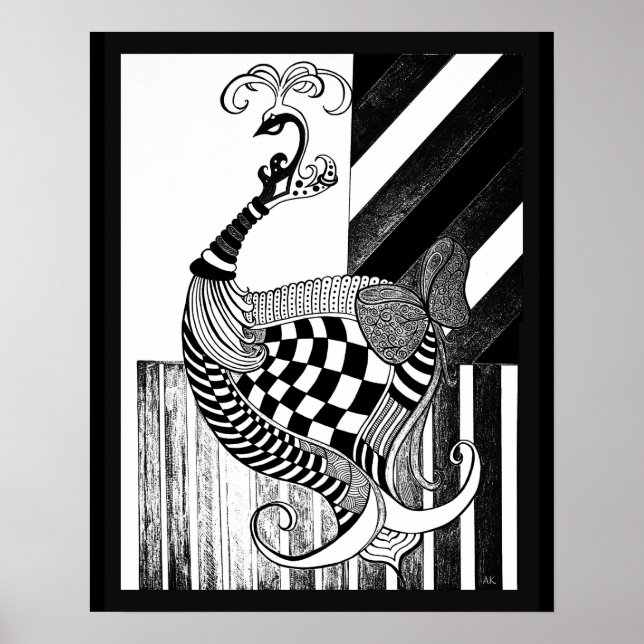 Chess and Bow DAY peacock ink illustration Poster (Front)