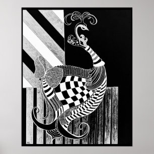 Chess and Bow NIGHT ink peacock illustration Poster