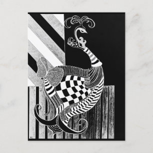Chess and Bow NIGHT peacock illustration Postcard
