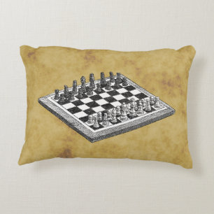 Chess and Chess Board Vintage WBG Distressed Decorative Cushion