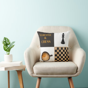 Chess and Coffee Coffee Lovers and Chess Players Cushion