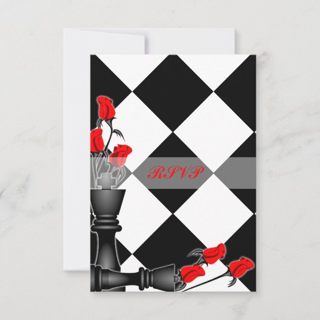 Chess and Roses Gothic Wedding RSVP Card (Front)