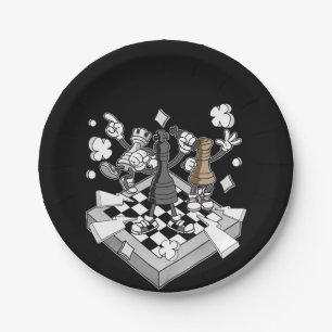 chess battle figures chessman checkmate chess play paper plate