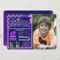 Chess Birthday Party Invitation Custom Photo Neon