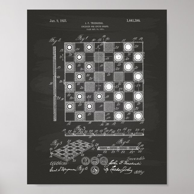 Chess Board 1923 Patent Art Chalkboard Poster (Front)