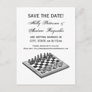 Chess Board and Chess Pieces Vintage Art Announcement Postcard