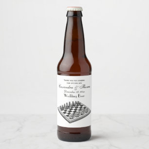 Chess Board and Chess Pieces Vintage Art Beer Bottle Label
