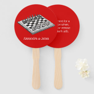 Chess Board and Chess Pieces Vintage Art Hand Fan