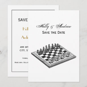 Chess Board and Chess Pieces Vintage Art Invitation