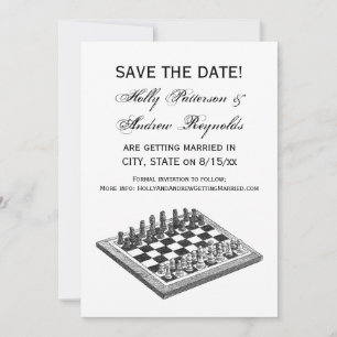 Chess Board and Chess Pieces Vintage Art Invitation