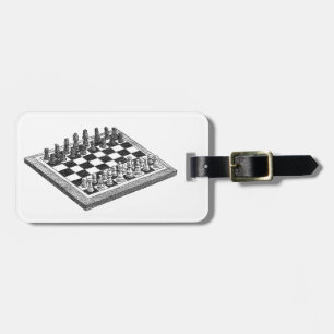 Chess Board and Chess Pieces Vintage Art Luggage Tag