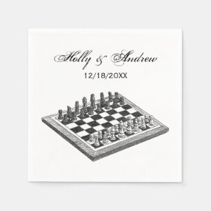 Chess Board and Chess Pieces Vintage Art Napkin