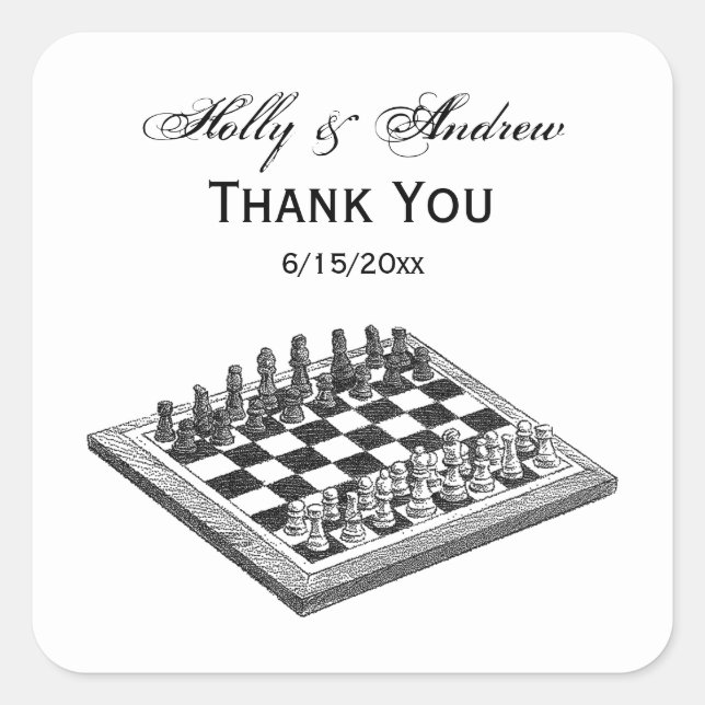Chess Board and Chess Pieces Vintage Art Square Sticker (Front)