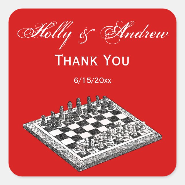 Chess Board and Chess Pieces Vintage Art Square Sticker (Front)