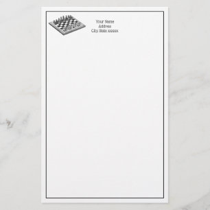 Chess Board and Chess Pieces Vintage Art Stationery