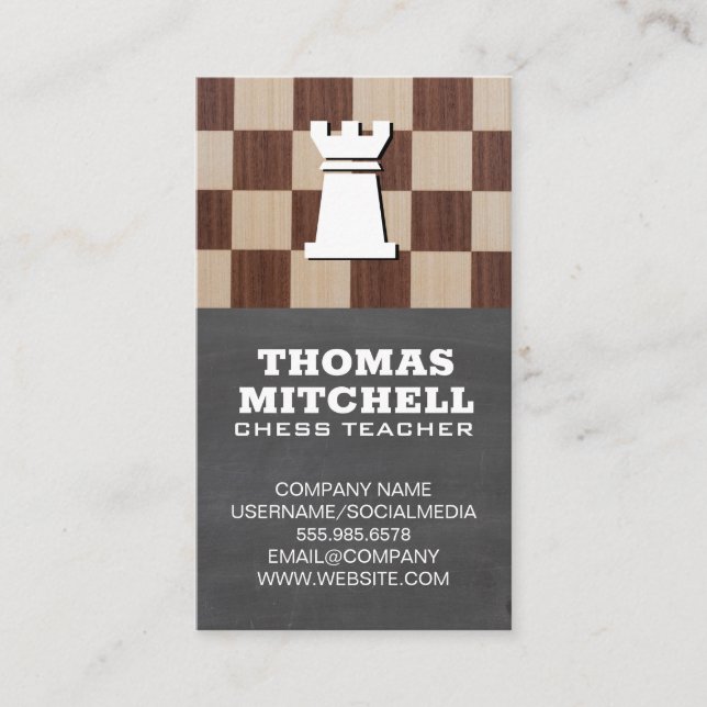 Chess Board and Rooks | Chalkboard Business Card (Front)