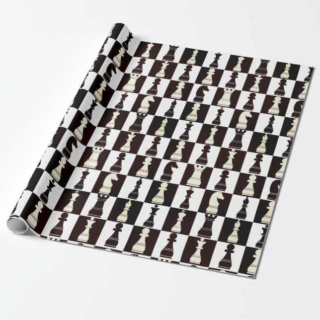 Chess Board Black and White Pattern Wrapping Paper (Unrolled)