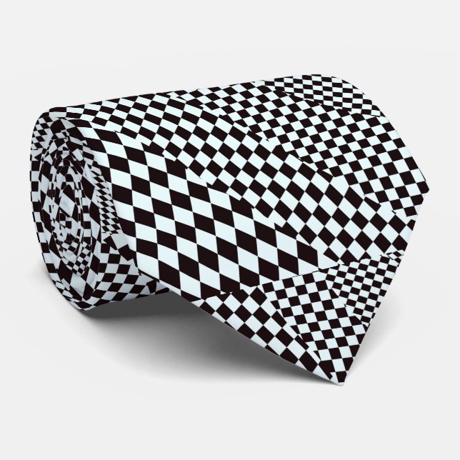 Chess board diagonal black and white neck tie (Rolled)