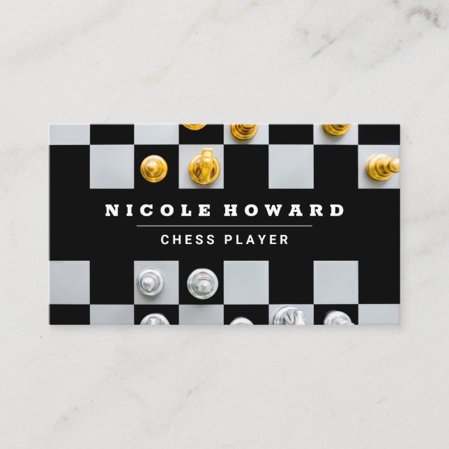 Chess Board | Gold Silver Pieces Business Card (Front)