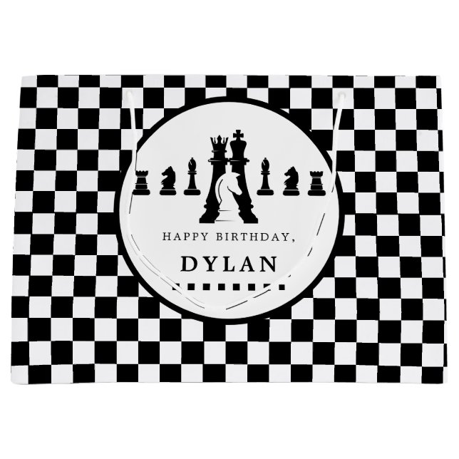 Chess Board & Pieces Game Night Any Age Birthday Large Gift Bag (Front)