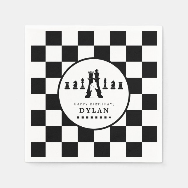 Chess Board & Pieces Game Night Any Age Birthday Napkin (Front)