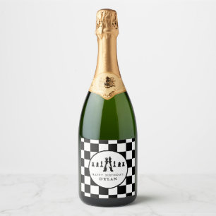 Chess Board & Pieces Game Night Any Age Birthday Sparkling Wine Label