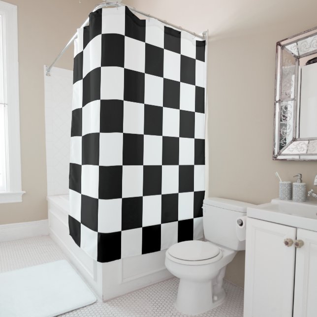 chess board shower curtain (In Situ)