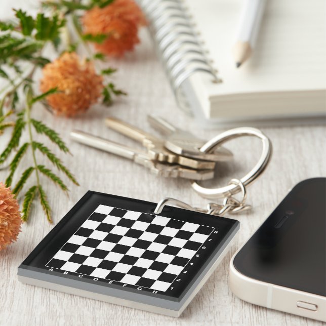Chess board with letters and numbers monogrammed key ring (Front Right)