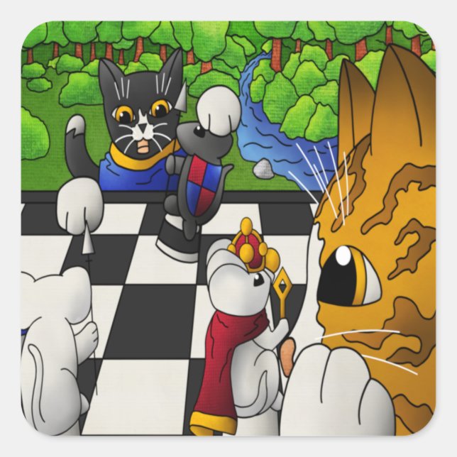 Chess Cats in the park Jigsaw Puzzle Square Sticker (Front)