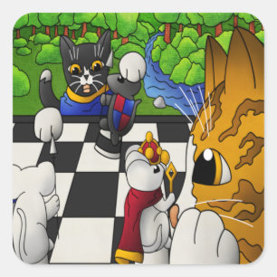 Chess Cats in the park Jigsaw Puzzle Square Sticker