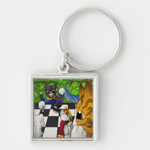 Chess Cats in the park Key Ring