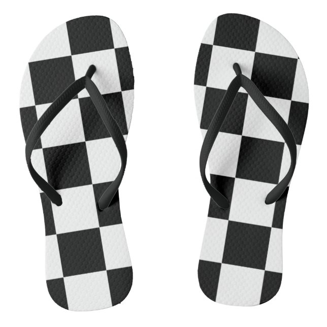 Chess ~ Chequerboard ~ Square Design Black & White Flip Flops (Footbed)