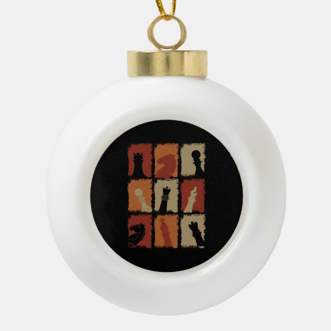 Chess - Chess Pieces Retro   Ceramic Ball Christmas Ornament (Front)