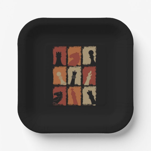 Chess - Chess Pieces Retro   Paper Plate (Front)
