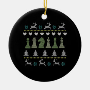 Chess - Chess Pieces Ugly Christmas Ceramic Tree Decoration