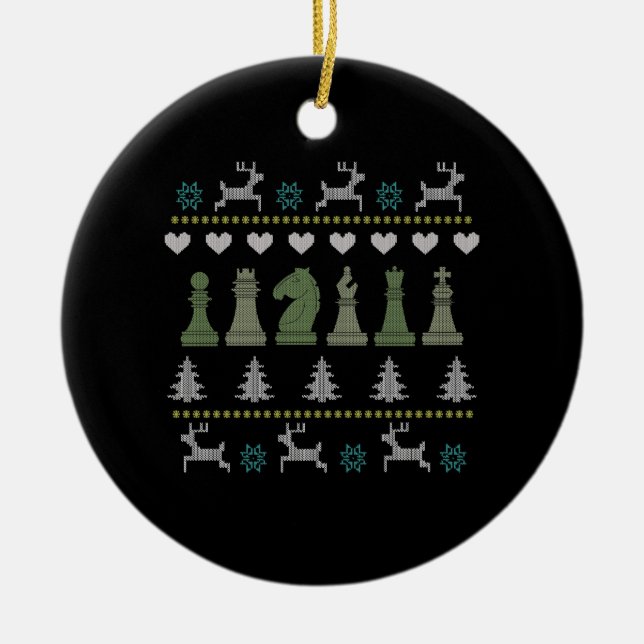 Chess - Chess Pieces Ugly Christmas Ceramic Tree Decoration (Front)