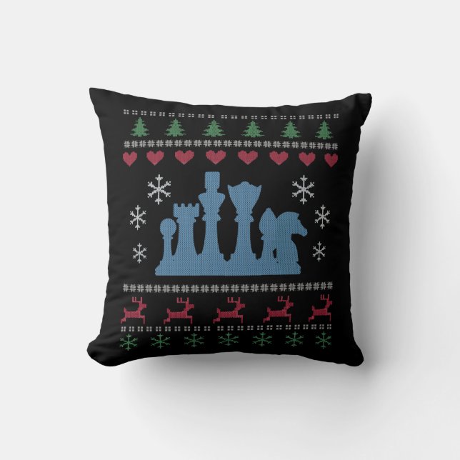 Chess - Chess Pieces Ugly Christmas Cushion (Front)